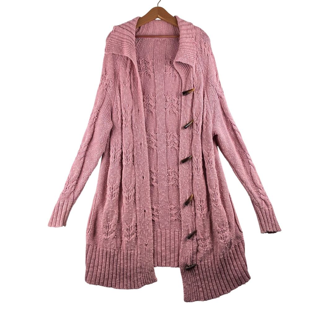 Unbranded Dusty Rose Cable Knit Longline Duster Cardigan Womens Measured XL Boho